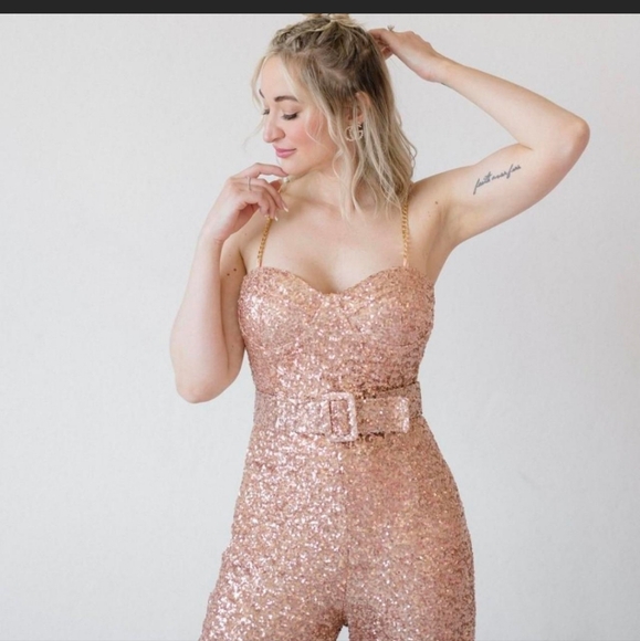 Bella Barnett gold jumpsuit size medium worn once. - Picture 3 of 8